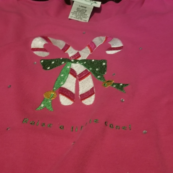 QUACKER FACTORY CANDY CANE PINK SWEATSHIRT LARGE RAISE A LITTLE CANE SHIRT. - Picture 2 of 13